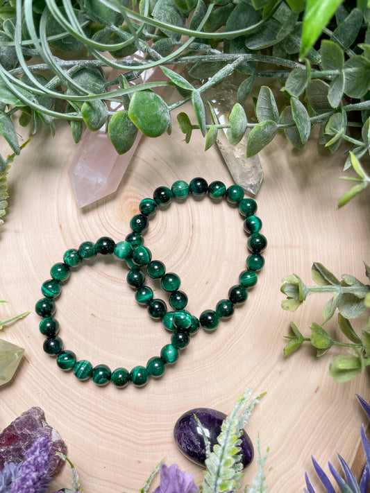 8mm Beaded Green Dyed Tigers Eye Bracelet