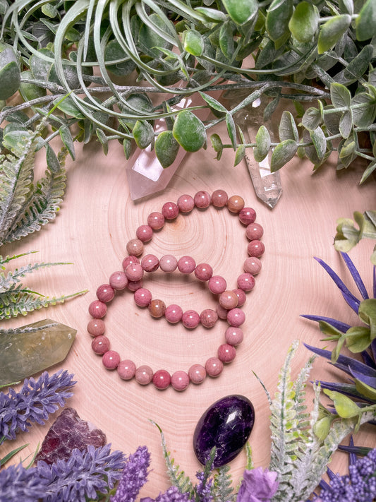 8mm Beaded Pink Rhodonite Bracelet