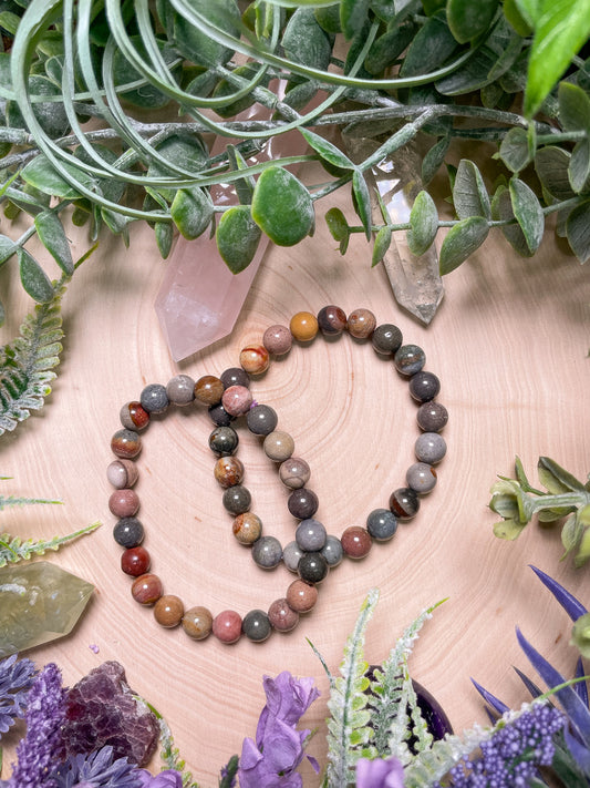8mm Beaded Polychrome Jasper Bracelet