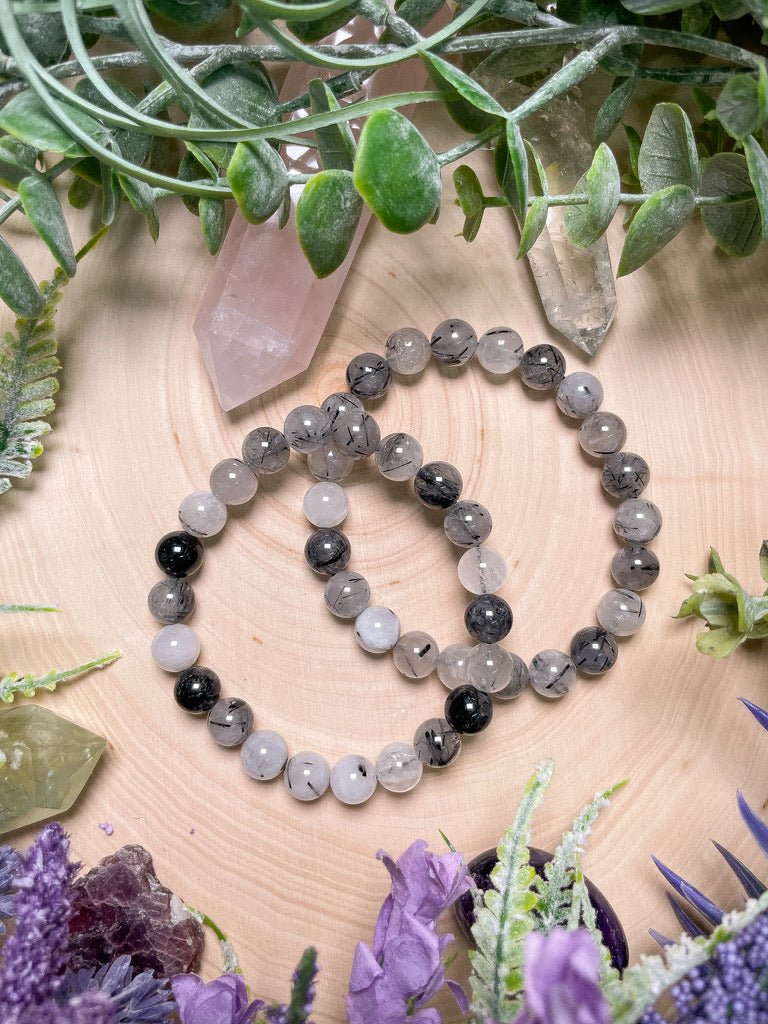 8mm Beaded Black Rutile Quartz Bracelet | Copper Ashes