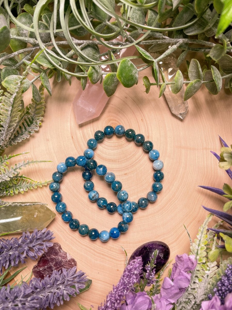 8mm Beaded Blue Apatite Bracelet | Copper Ashes