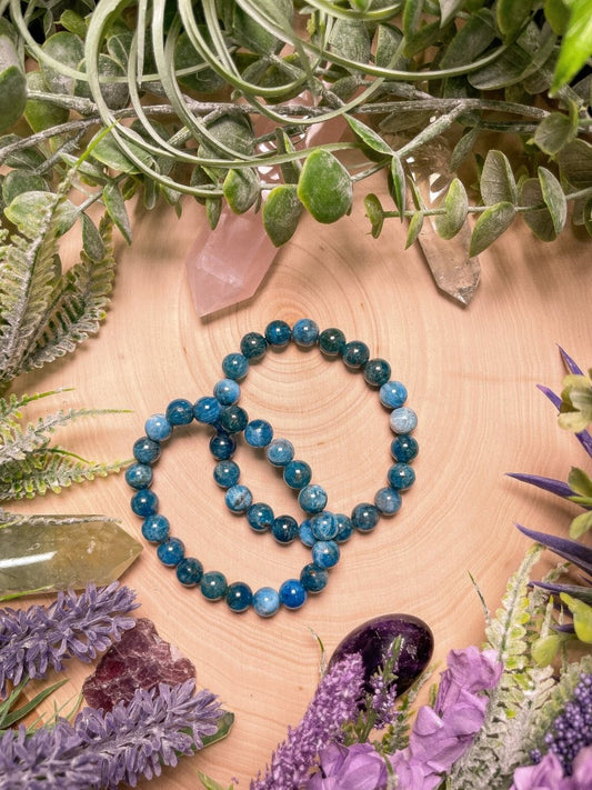 8mm Beaded Blue Apatite Bracelet | Copper Ashes