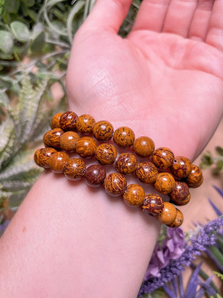 8mm Beaded Golden Jasper Bracelet | Copper Ashes
