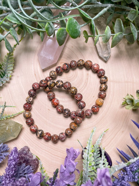 8mm Beaded Leopard Skin Jasper Bracelet | Copper Ashes