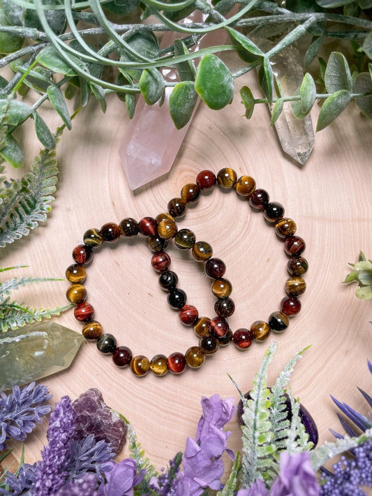 8mm Beaded Mixed Tigers Eye Bracelet | Copper Ashes