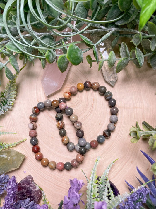 8mm Beaded Polychrome Jasper Bracelet | Copper Ashes