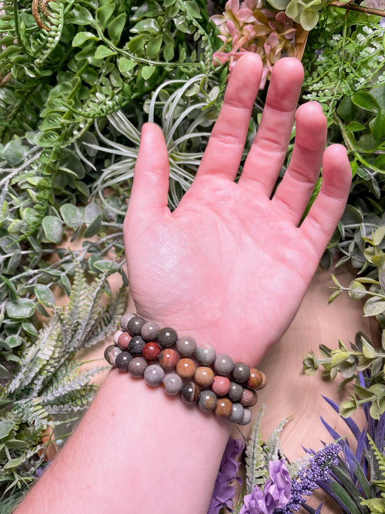 8mm Beaded Polychrome Jasper Bracelet | Copper Ashes