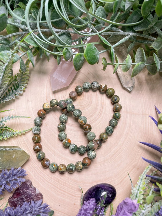 8mm Beaded Rainforest Jasper Bracelet | Copper Ashes