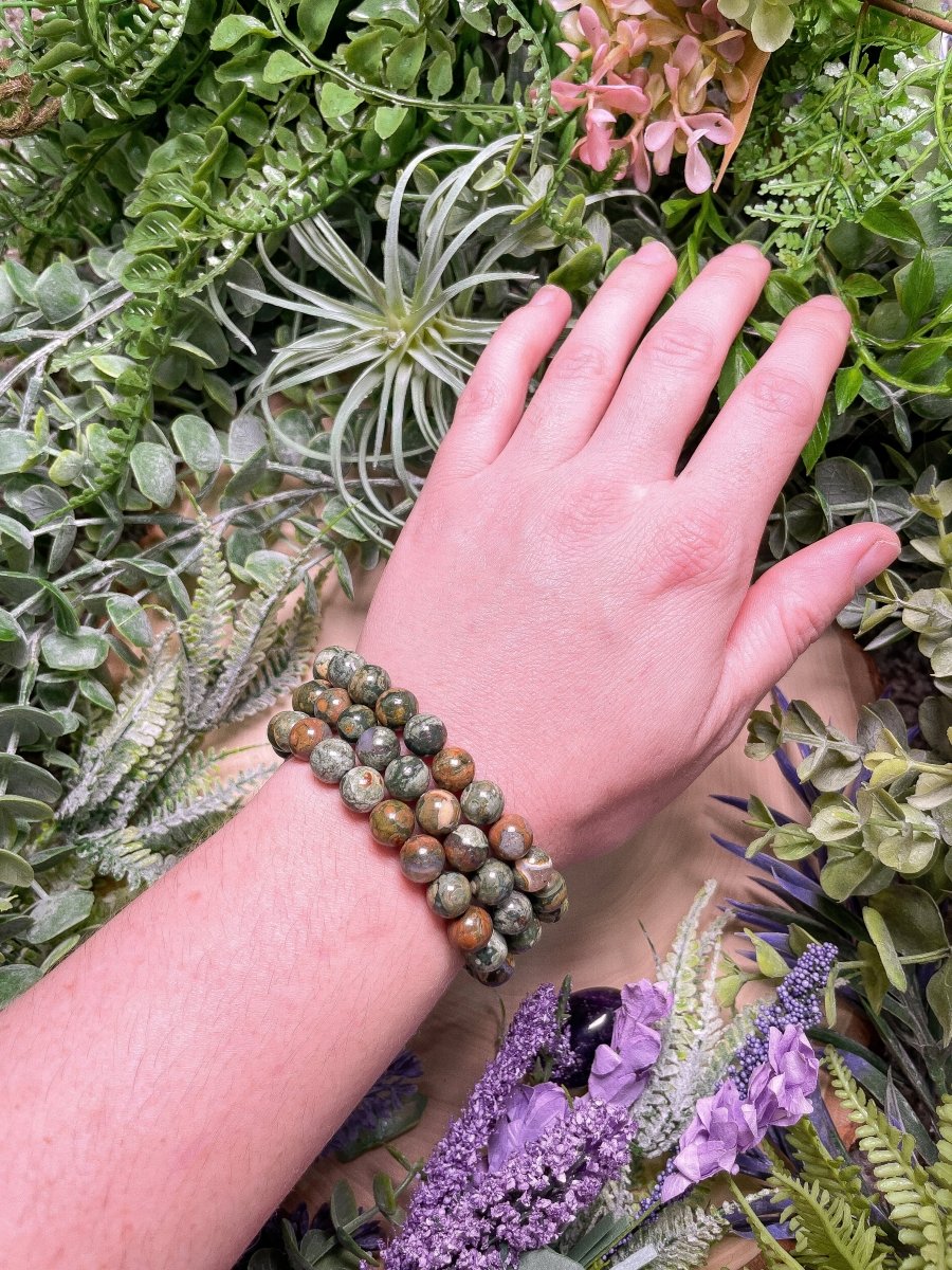 8mm Beaded Rainforest Jasper Bracelet | Copper Ashes