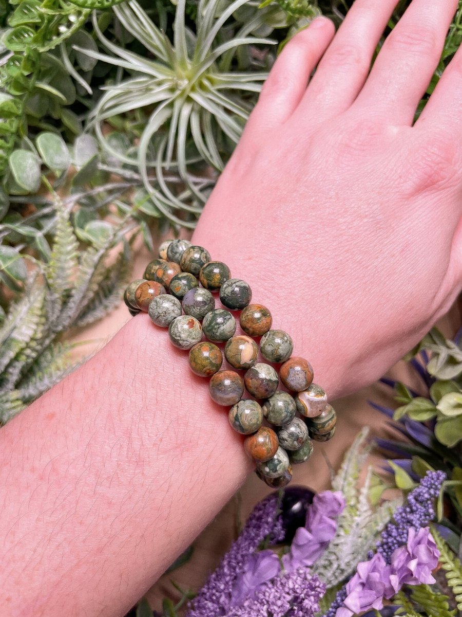 8mm Beaded Rainforest Jasper Bracelet | Copper Ashes