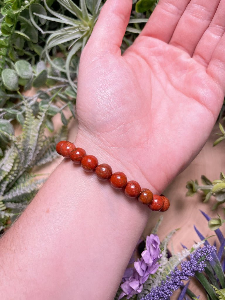 8mm Beaded Red Jasper Bracelet | Copper Ashes