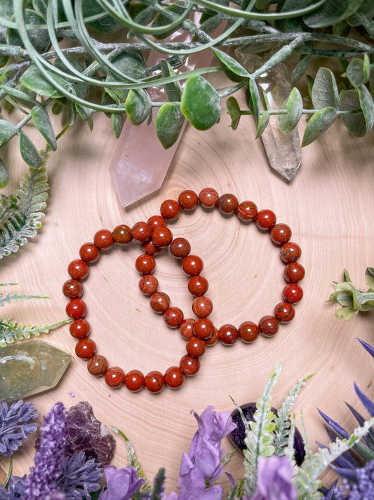 8mm Beaded Red Jasper Bracelet | Copper Ashes