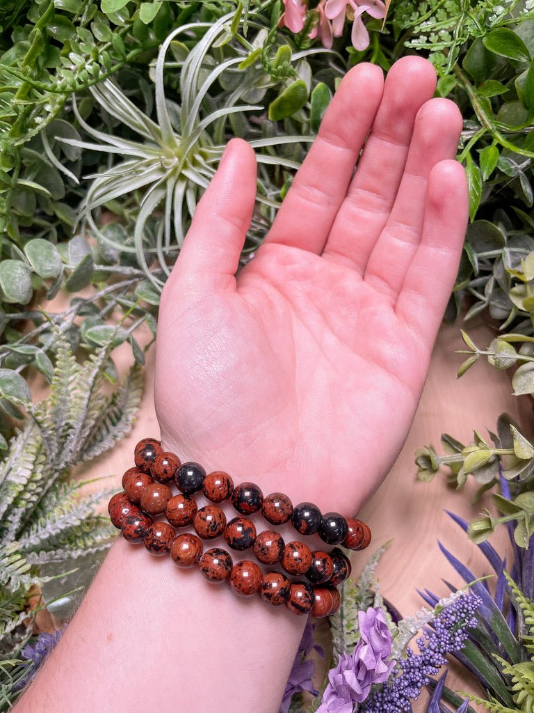 8mm Beaded Red Obsidian Bracelet | Copper Ashes