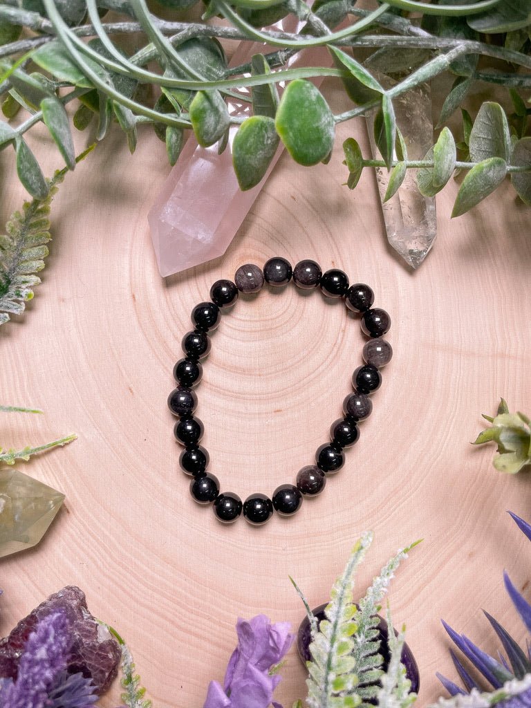 8mm Beaded Silver Sheen Obsidian Bracelet | Copper Ashes