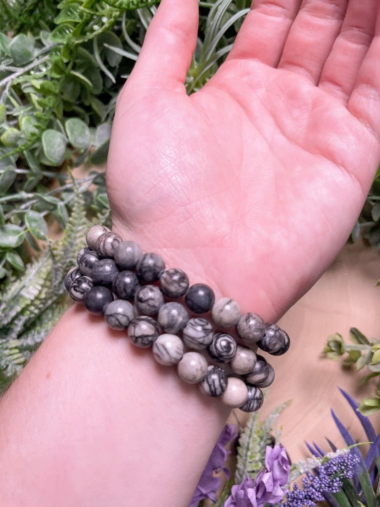 8mm Beaded Spiderweb Jasper Bracelet | Copper Ashes