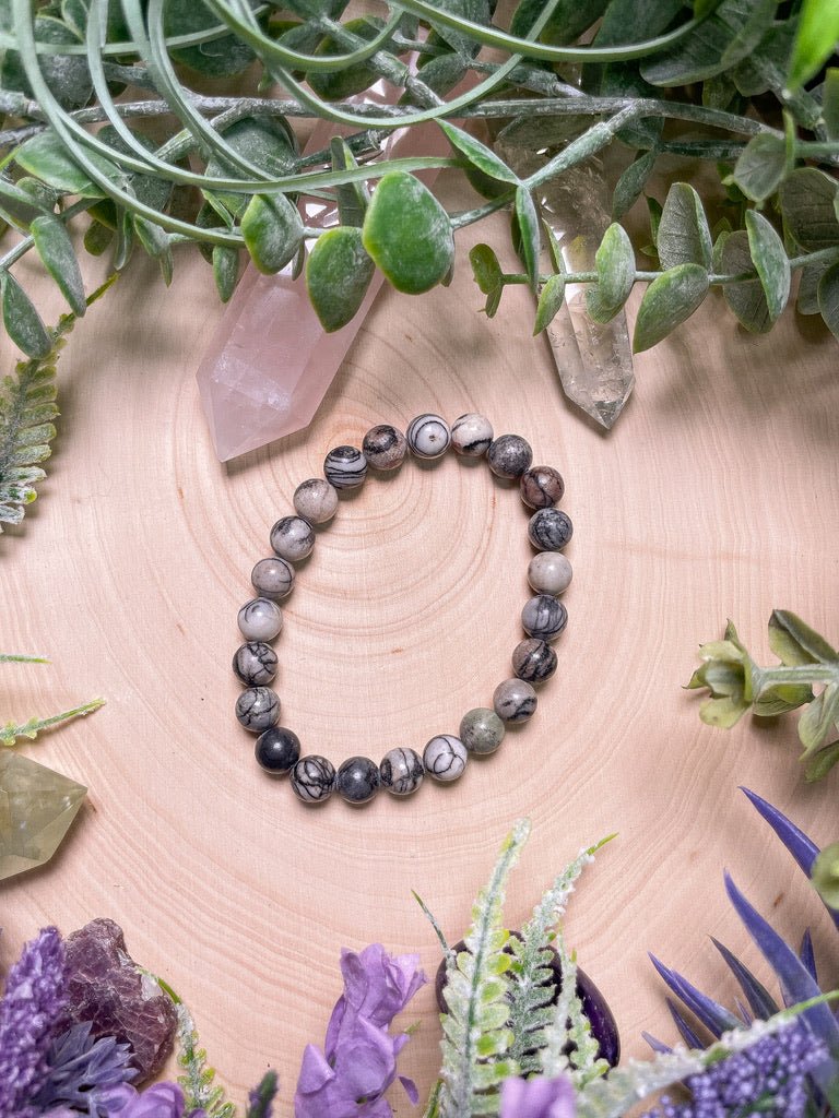 8mm Beaded Spiderweb Jasper Bracelet | Copper Ashes