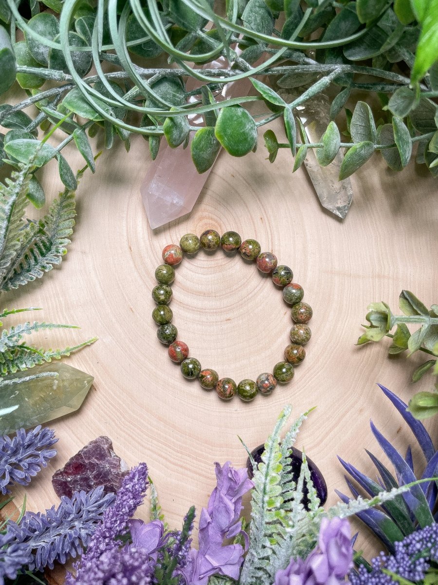 8mm Beaded Unakite Jasper Bracelet | Copper Ashes