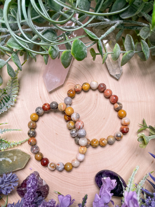 8mm Beaded Crazy Lace Agate Bracelet