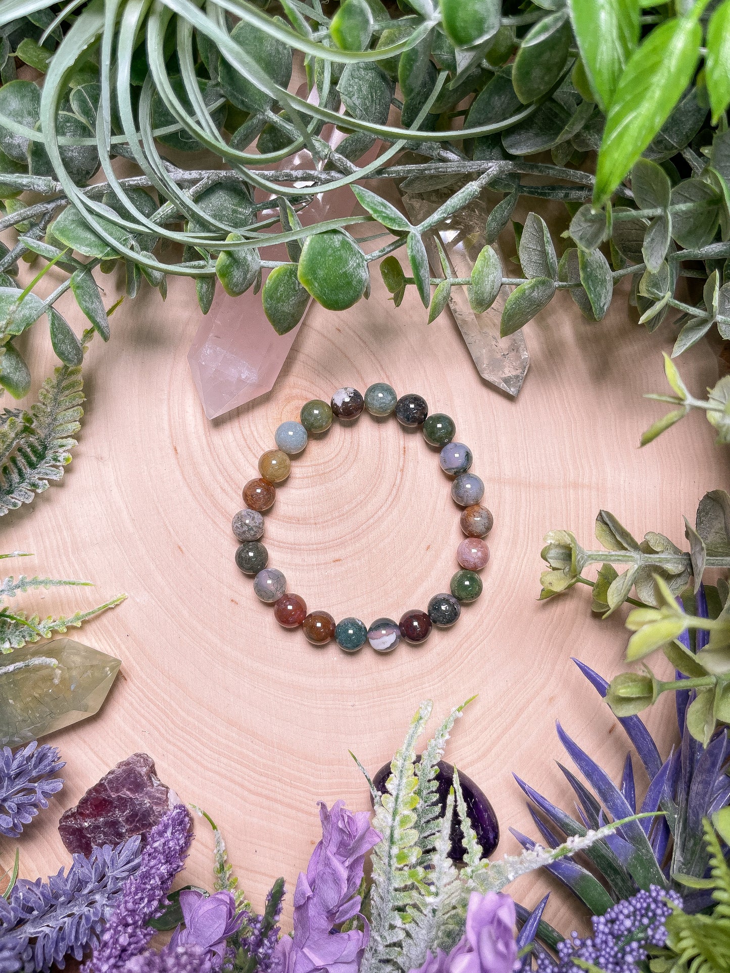 8mm Beaded Indian Agate Bracelet