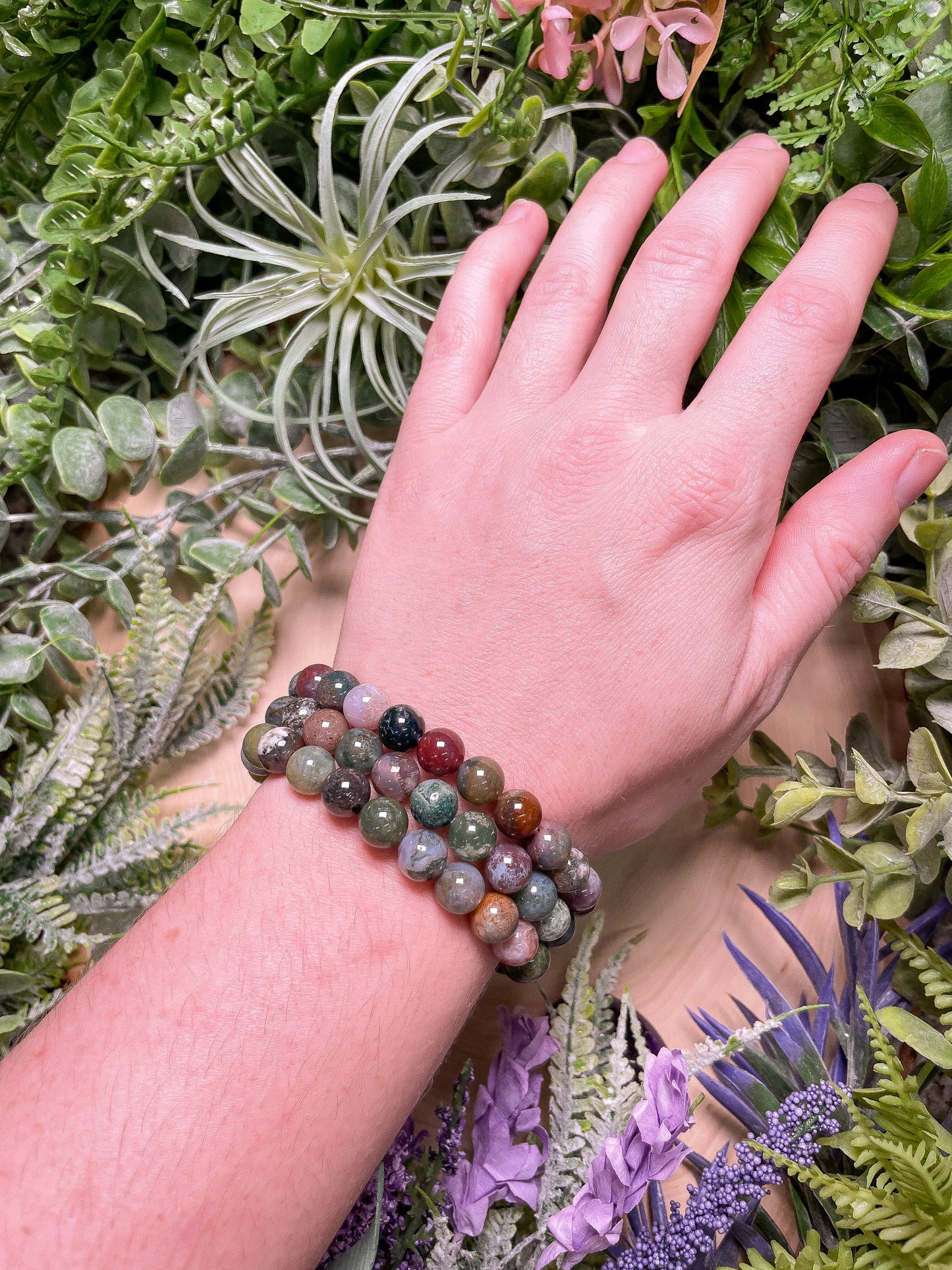 8mm Beaded Indian Agate Bracelet
