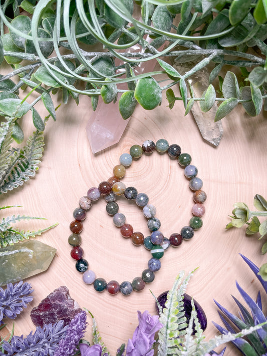 8mm Beaded Indian Agate Bracelet