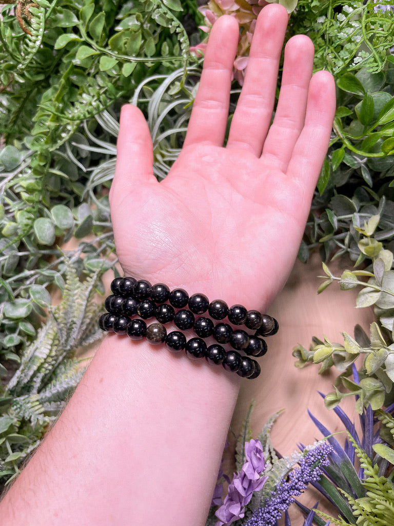 8mm Beaded Gold Sheen Obsidian Bracelet