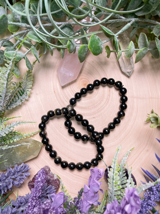 8mm Beaded Gold Sheen Obsidian Bracelet