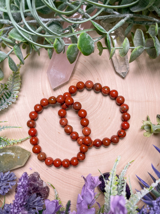 8mm Beaded Red Jasper Bracelet
