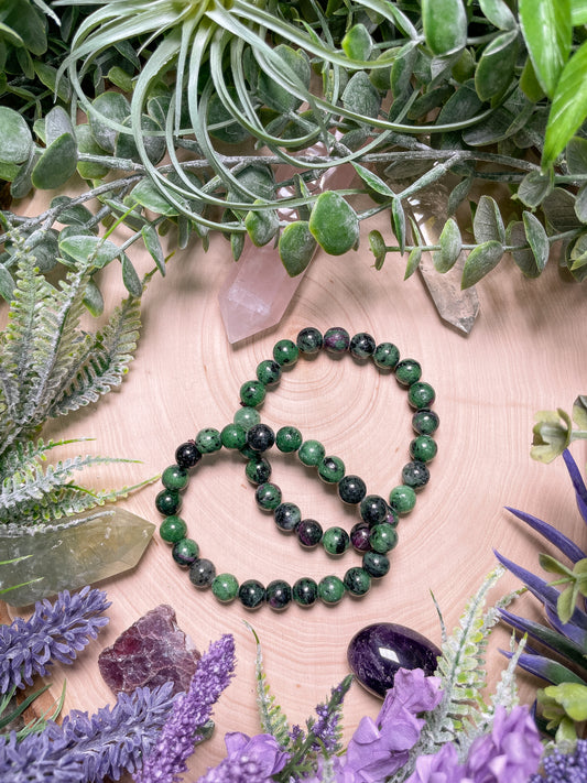 8mm Beaded Ruby Zoisite Bracelet