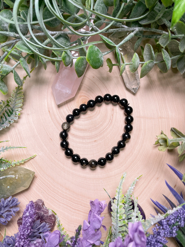 8mm Beaded Gold Sheen Obsidian Bracelet