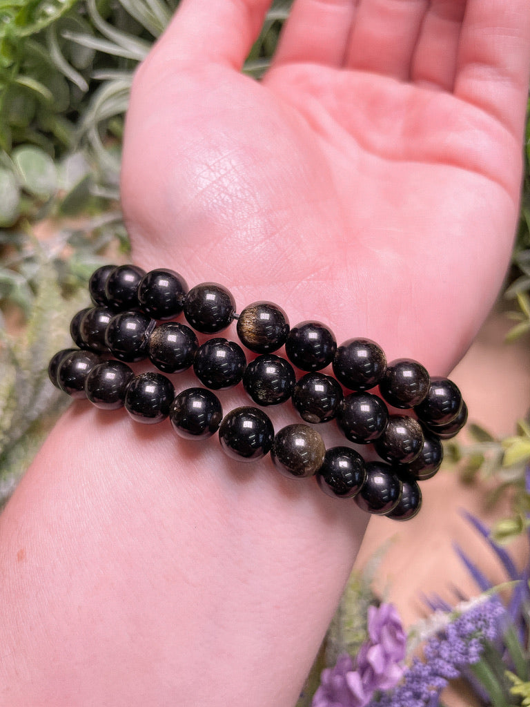8mm Beaded Gold Sheen Obsidian Bracelet
