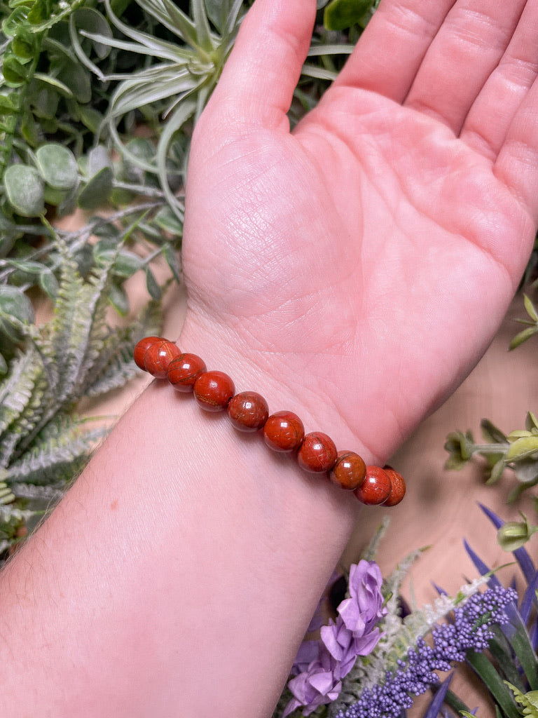 8mm Beaded Red Jasper Bracelet